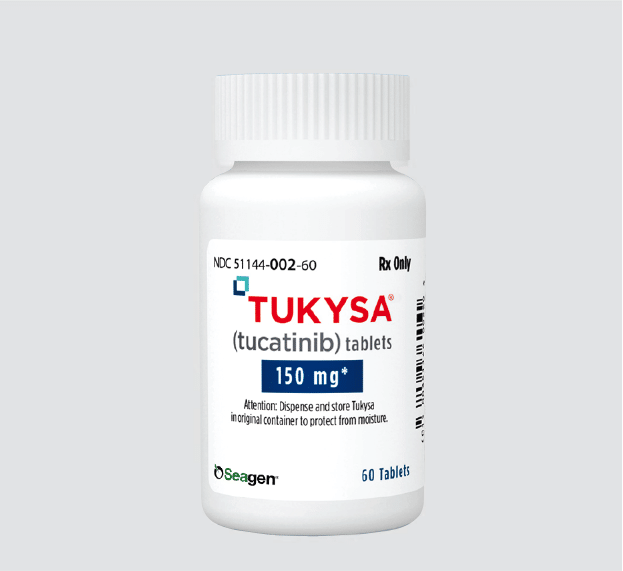 TUKYSA® (tucatinib) tablets bottle (150mg, 60 count in 75 cc) TUKYSA® (tucatinib) tablets dosage strengths and counts: 150mg tablets 60 count in 75 cc bottle